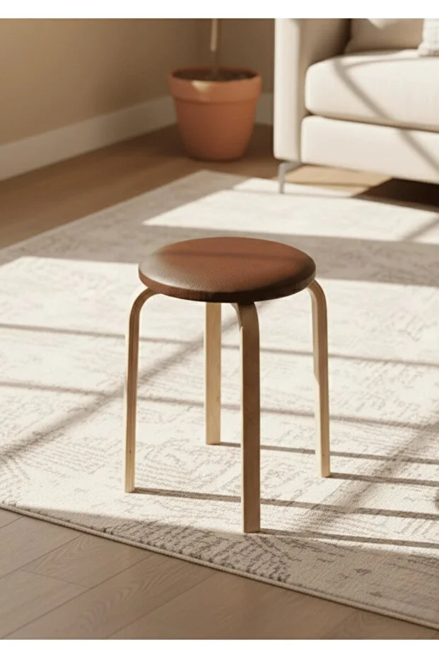  Hazar Deri Tabure, Papel Ayaklı 2 Adet Açık Kahve